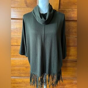 Terre Bleue Olive Cowl Neck Fringe Top